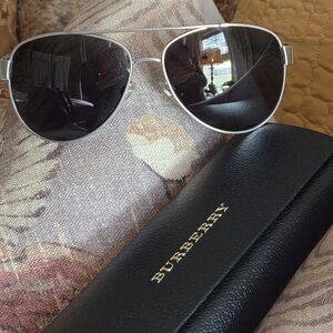 Burberry Silver Frame Black Lens Sunglasses